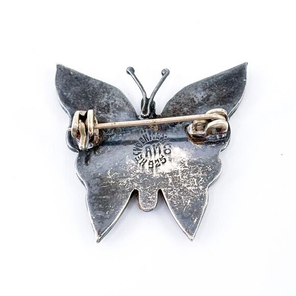 Vintage Mexico AM Taxco Sterling Silver 925 Abalone Butterfly Brooch Pin - Picture 4 of 7
